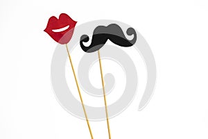 Photo booth props lips and Black Mustache isolated on white background