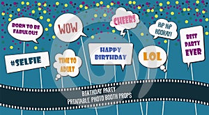 Photo booth props set for birthday party vector illustration