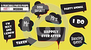 Photo booth props vector elements for wedding or engagement party