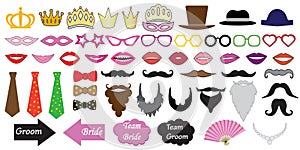 Photo booth props for weddings. Illustrations of accessories