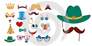 Photo booth, scrapbooking props icon set vector illustration.