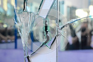 Broken mirror shattered in many pieces
