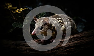 Photo of brown four-eyed opossum a small arboreal marsupial captured in its natural habitat. Generative AI