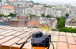 Photo of Budapest city view and a nikon D7000 camera from top of buda castle