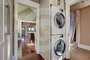 Photo of built-in laundry appliances in bathroom