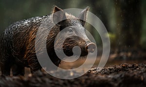 photo of bushpig in its natural habitat. Generative AI