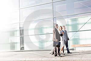 Business people walking while talking in airport