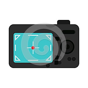 Photo camera back view technology sign. Vector flat equipment icon