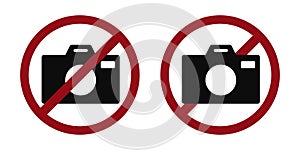 photo camera ban prohibit icon. Not allowed making photos.