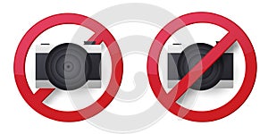 photo camera ban prohibit icon. Not allowed making photos.