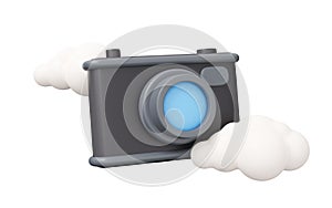 photo camera cloud 3d render. Minimal 3d render illustration isolated on white background