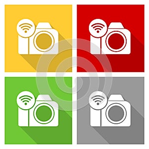 Photo camera, communication, wifi icon set, flat design vector illustration in eps 10 for webdesign and mobile applications in
