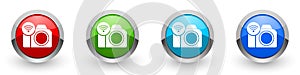 Photo camera, communication, wifi silver metallic glossy icons, set of modern design buttons for web, internet and mobile