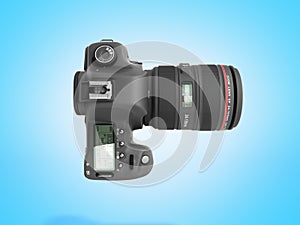 Photo camera 3d render on blue background