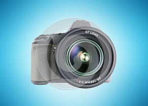 Photo camera 3d render on blue background