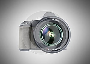 Photo camera 3d render on grey background