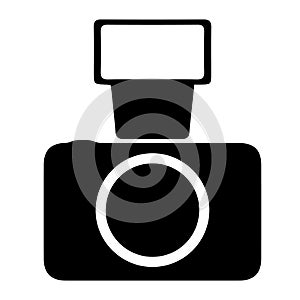 Photo camera with flash vector icon eps 10. Simple isolated illustration