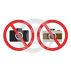 Photo camera forbidden. Banned camera crossed simple colored and black icon. Not allowed to take a photos