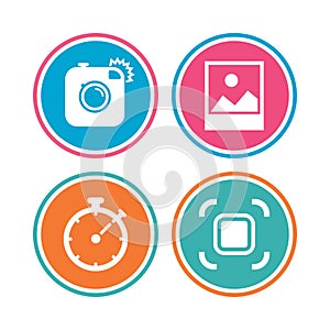 Photo camera icon. Autofocus zone and Landscape.