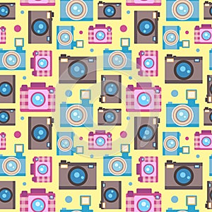 Photo camera icon flat style seamless pattern