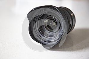 Photo camera lens closeup