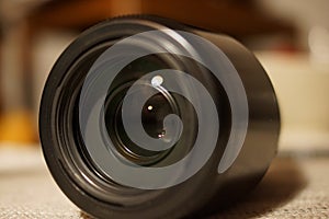 Photo camera lens closeup.