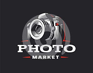 Photo camera logo - vector illustration. Vintage emblem