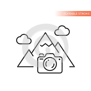 Photo camera, nature photography line icon