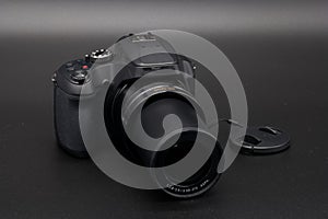 Photo camera plastic black lens