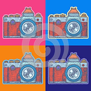 Photo Camera Pop Art Style Andy Warhol style Vector