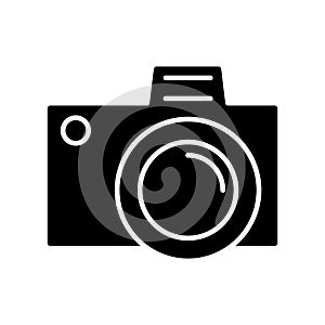 Photo camera simple icon, vector illustration, black sign on isolated background