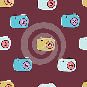 Photo camera vector colorful flat seamless pattern