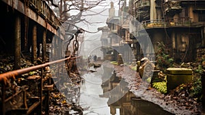 Abandoned Theme Park: A Foggy Day In An Intricate Steampunk-inspired City photo