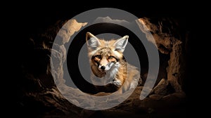 Realistic Photo Of A Fox In A Dark Cave