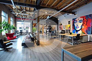 This photo captures a spacious room filled with numerous pieces of furniture arranged in various configurations, Design agency photo