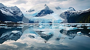 Photo capturing glacier reflection in pristine lake
