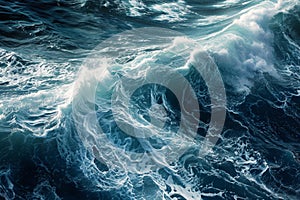 A photo capturing a large body of water as it is covered in a multitude of waves, Detailed study of the crest and trough of an