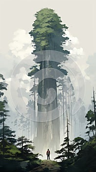Post-apocalyptic Forest: A Stunning Illustration Of A Tall Tree In A Weathercore Landscape photo