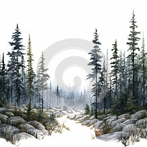 Boreal Forest Illustration In Realistic Watercolor Style photo