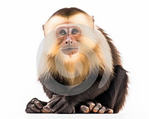 photo of capuchin monkey isolated on white background. Generative AI