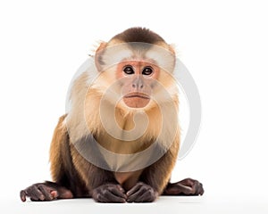 photo of capuchin monkey isolated on white background. Generative AI