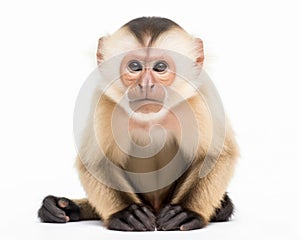 photo of capuchin monkey isolated on white background. Generative AI