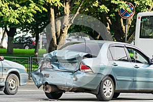 Photo of the car after a traffic accident