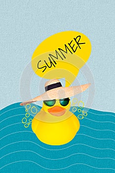 Photo cartoon comics sketch collage picture of funny rubber duck swimming sea isolated drawing background