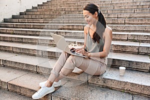 Photo of caucasian beautiful woman 20s wearing casual summer out