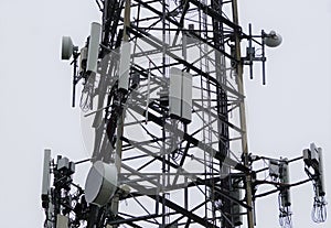 A photo of a cell tower showing the transceivers. photo