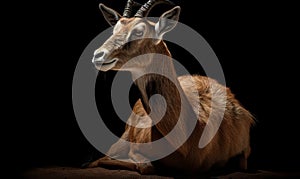 photo of chiru Panthalops hodgsoni also called Tibetan antelope on black background. Generative AI