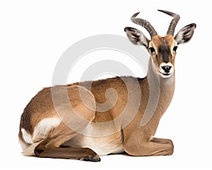 photo of chiru Panthalops hodgsoni also called Tibetan antelope isolated on white background. Generative AI