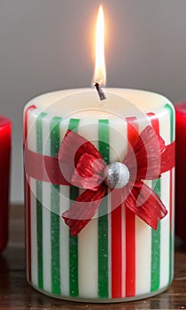 Photo Of Christmas Candy Cane Striped Candl. Generative AI