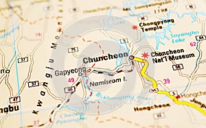 A photo of Chuncheon on a map